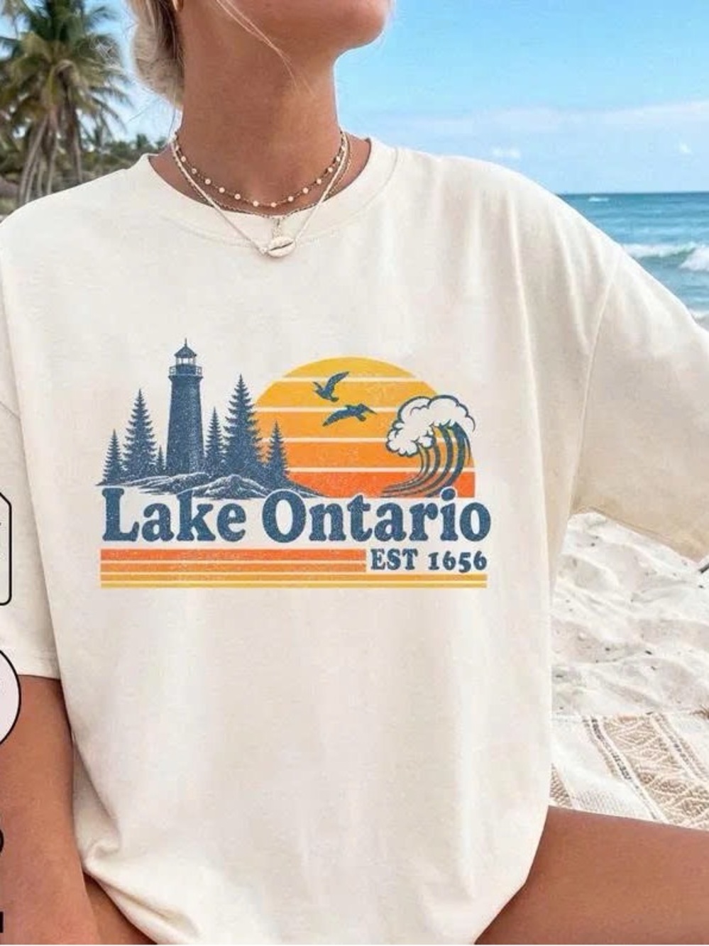 Lake Ontario Graphic Tee - Cream Casual Men’s Shirt